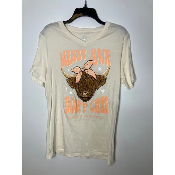 Simply southern v-neck messy‎ hair collection highland cow women's size large - Image 2