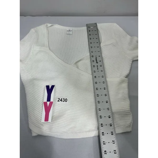 Womans Holister Large White Pullover Criss-cross Cropped Sweater V Neck - Image 5