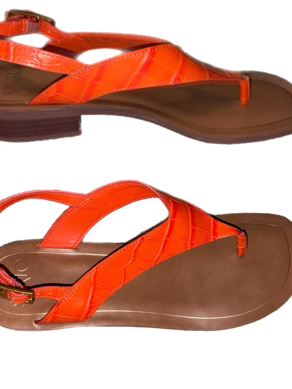 SARTO by Franco Sarto Leather Iris Slingback Sandal Orange Croco New Without Box - Image 3