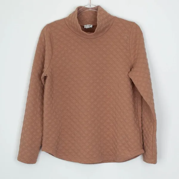 J. Crew Womens Quilted‎ Mock neck Pullover Top Size S Tan Long Sleeve Capsule - Image 2