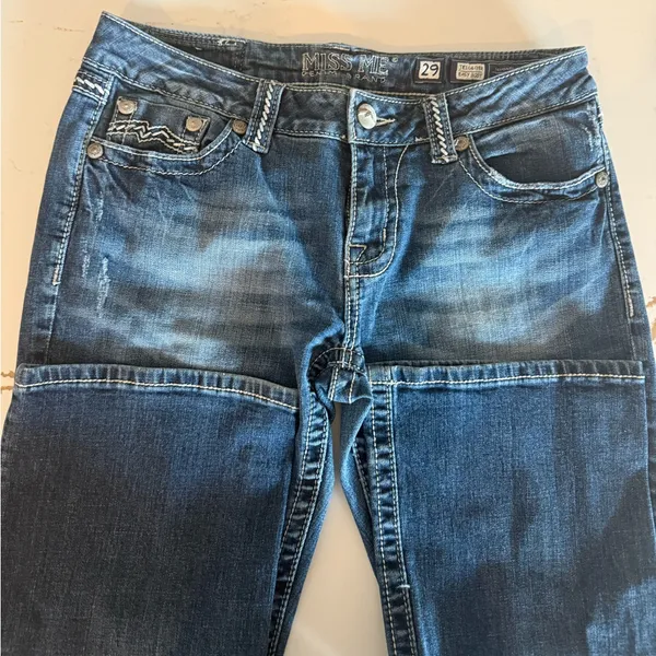 MISS ME Denim Easy Boot Thick Stitch Bling Studded Pockets Blue Jeans Size 29 - Image 4