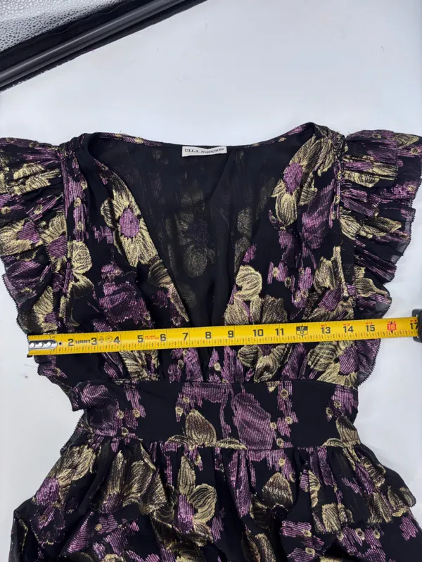 Ulla Johnson Nerissa Dress Black Floral High-Low Ruffle Midi Dress - Image 6