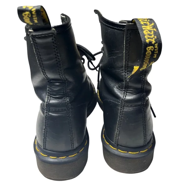 Dr Martens 1460 Combat Boots Black Leather Yellow‎ Stitch Lace Up Women 7 - Image 4
