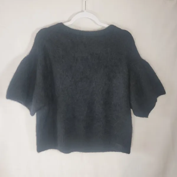 Banana Republic Black Fuzzy Alpaca Blend Puff Short Sleeve Crew Neck Sweater XL - Image 2