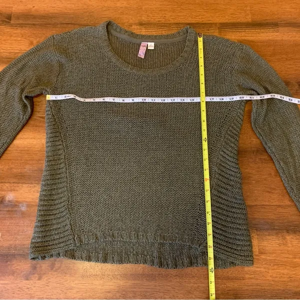 Alya sweater women’s large hunter green brown elbow patches open knit - Image 4