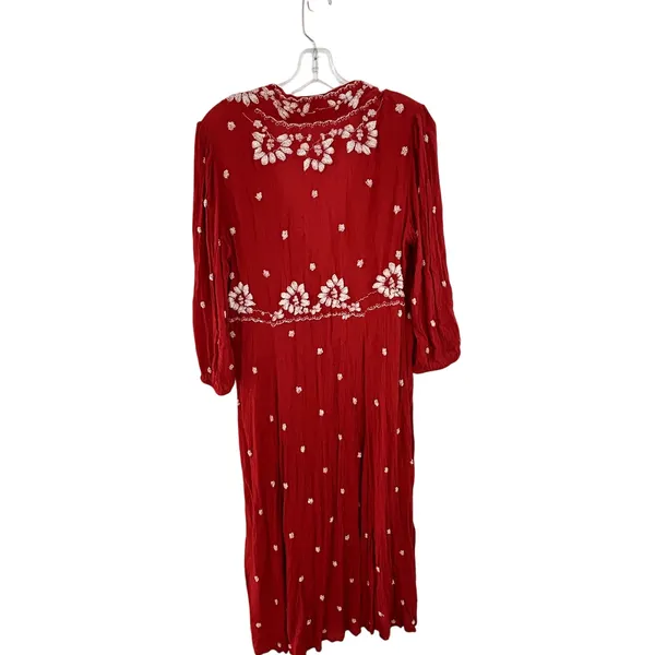 Free People Fabel Embroidered Maxi Dress Womens Size Medium Red White - Image 5