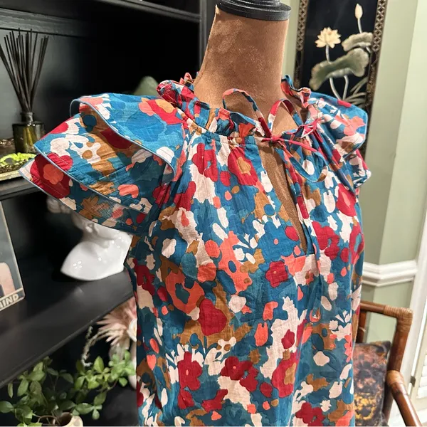 Olivia James Astrid Ruffle Sleeve Top – XS – Abstract Floral in 100% Cotton - Image 4