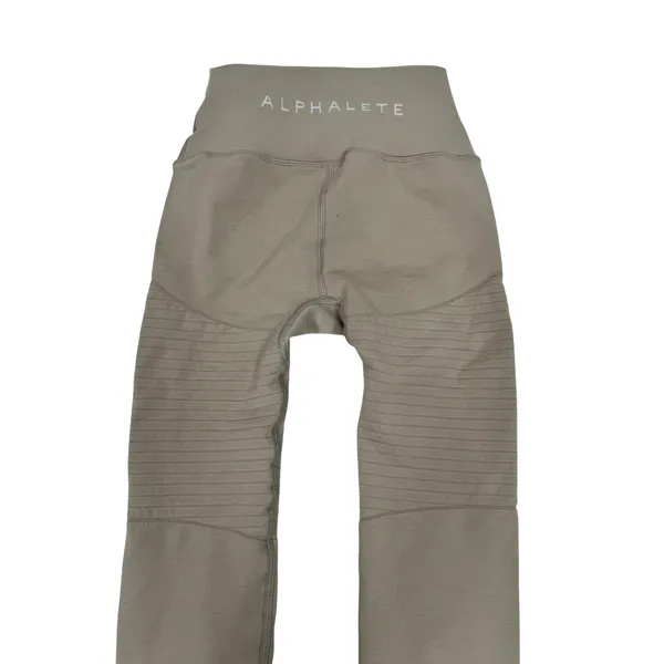 Alphalete Womens XS Moto Ribbed‎ High Waisted Leggings Taupe Brown Athletic 23in - Image 4