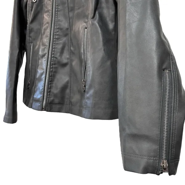Tagoo Vegan Faux Leather Gray Biker Moto Zip Up Grunge Jacket NWT Large - Image 6