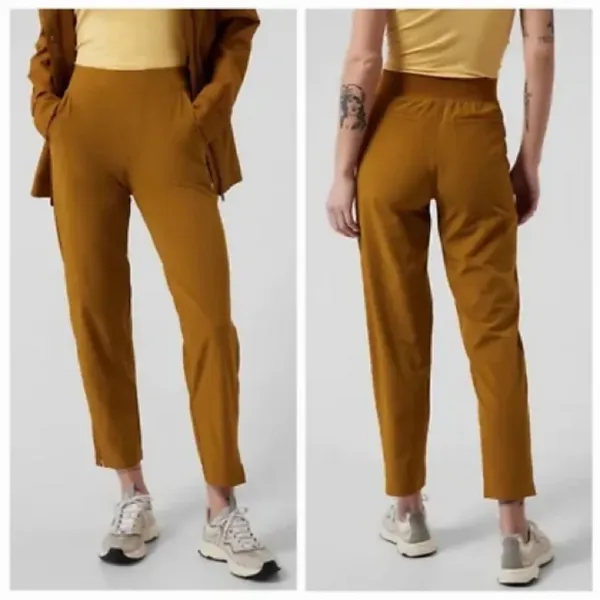 Athleta Brooklyn‎ Ankle Pants Brass Yellow Mid Rise Pockets - Image 2