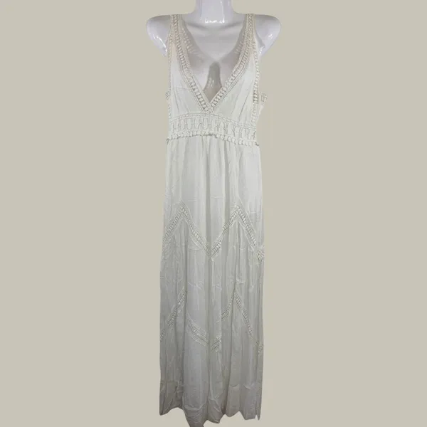 Chelsea & Violet‎ White Lace Crochet V-Neck Maxi Dress Women Small Boho Summer - Image 2