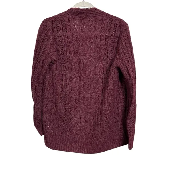 Hollister Womens Sz M Purple Cardigan Cable Knit Open Front Sweater Wool Blend - Image 6