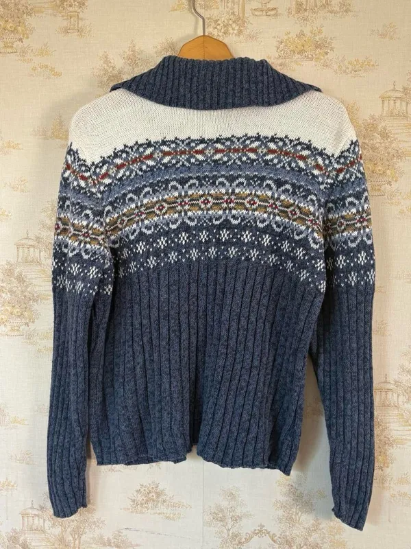 Vintage Y2K Tiara International Nordic Fair Isle Zip Up Cardigan Sweater M - Image 2