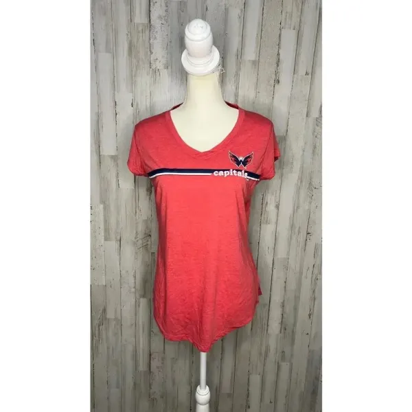 NWT NHL Washington Capitals Women's V-Neck Cap Sleeve Red T-Shirt‎ Size Small - Image 2