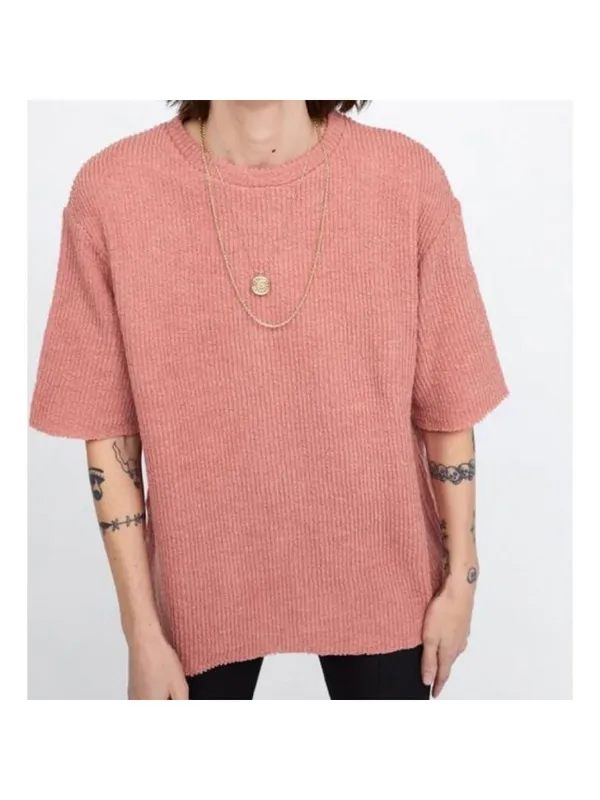 Zara Shirt Size Small Grey Ribbed Crewneck Textured Raw‎ Hem Downtown Indie - Image 2