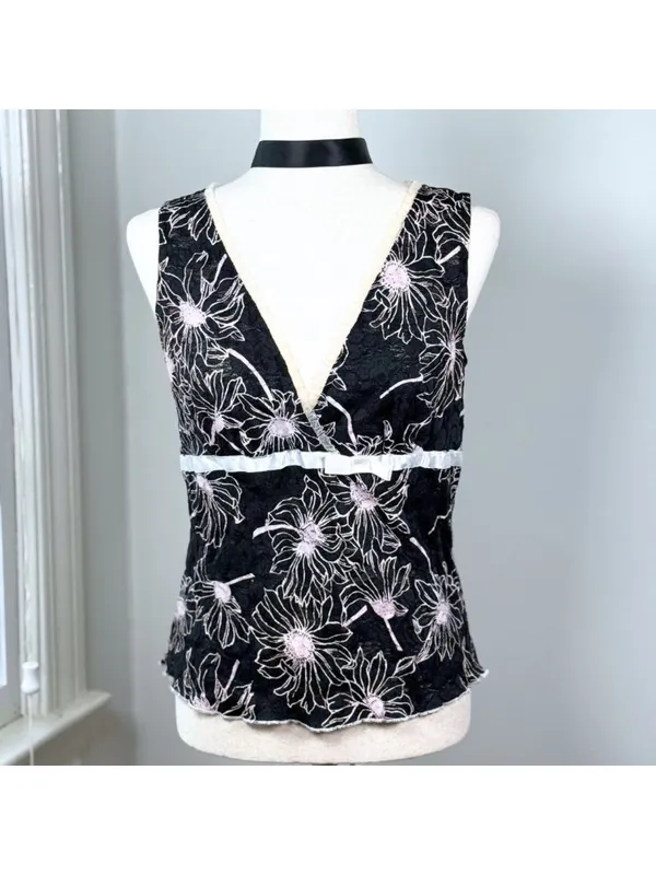 Vintage Y2K Speechless Black Lace Going Out Top Pink Floral XL Fairy Whimsigoth - Image 2