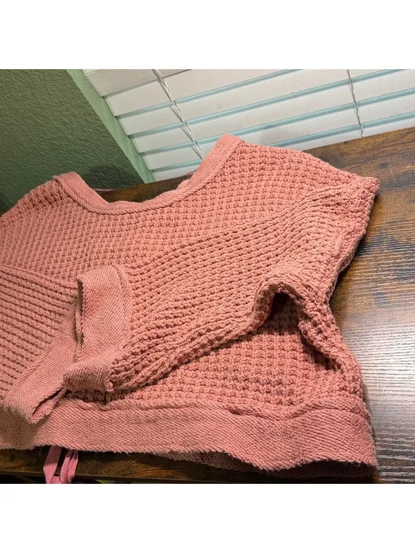Free People Sweater Maybe Baby Pullover Sweater chunky knit lace up back - Image 6