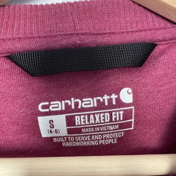 Carhartt relaxed fit women's size‎ S pink crewneck sweater casual warm magenta - Image 5