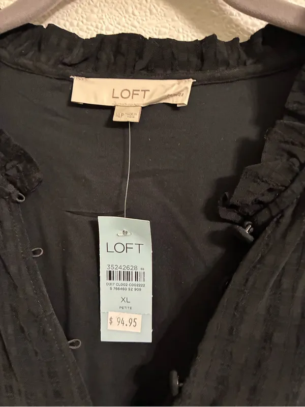 LOFT Black Ruffled-Neck Dress NWT PXL - Image 2