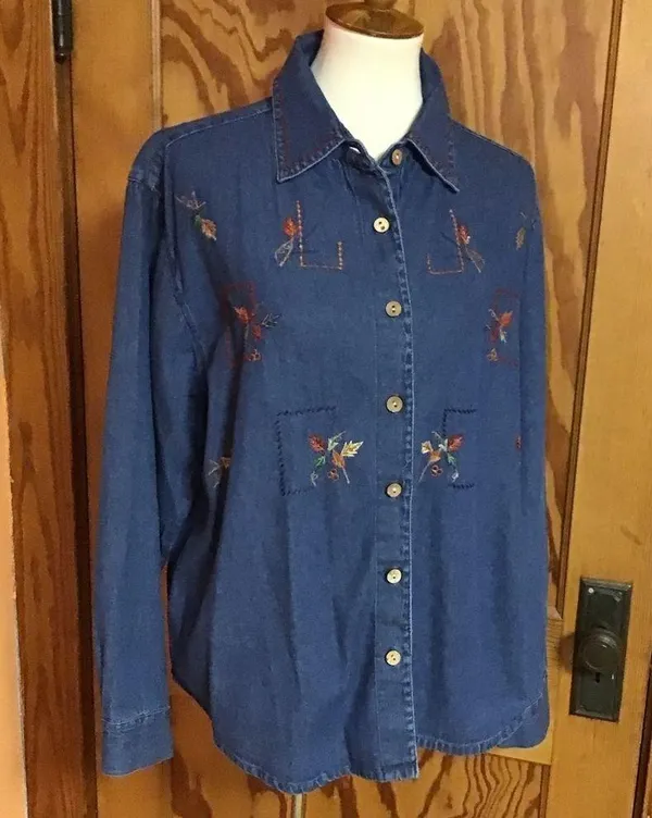 Vintage 90s autumn leaves oversized denim leaves top - Image 4