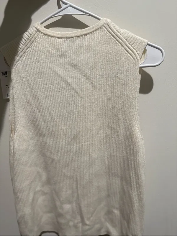 Abercrombie & Fitch Sleeveless Cream Tie-Front Ribbed Top - Image 5
