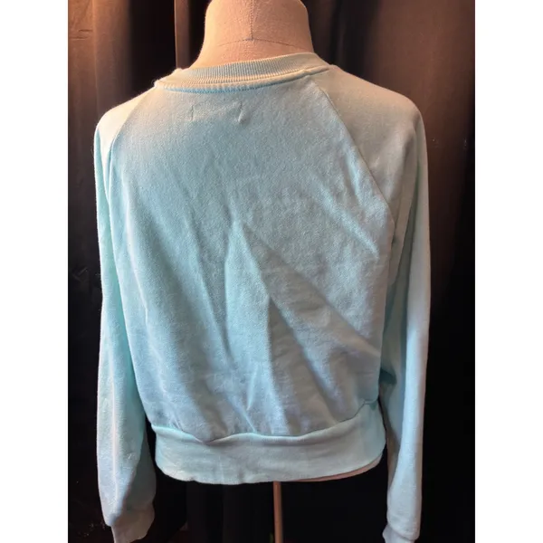 Colsie Mint Light‎ Blue Cropped Sweatshirt Womens Small Raglan Sleeve Crew Neck - Image 4