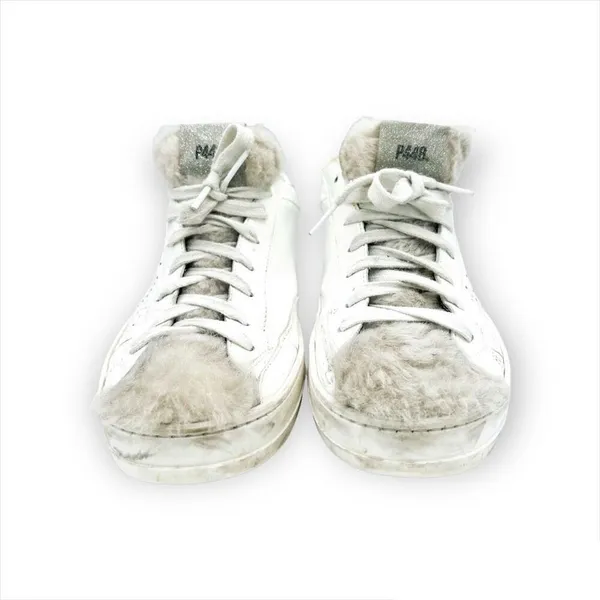 P448 John Sneaker Coated Leather Faux Fur Tongue Lace Up Shoes Size 38 - Image 5