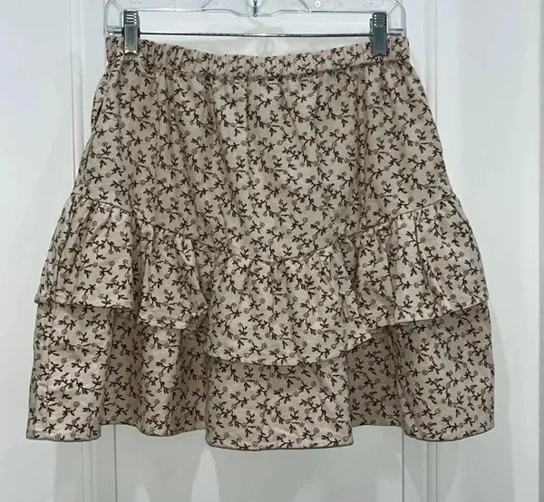 NWT Madewell Flannel Cream Pull-On Floral Tiered Mini Skirt Sz S - Image 9