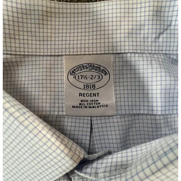 Brooks Brothers Regent‎ Dress Shirt Mens 17.5 32/33 Blue Micro Check Non-Iron - Image 5