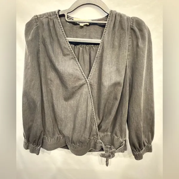 Madewell Wrap Top in Black Denim Size Small in Color Ashbury - Image 5