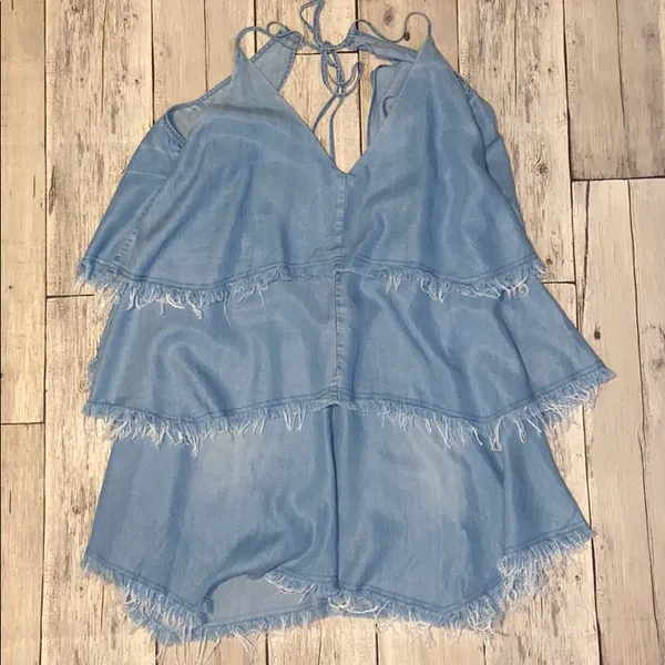COPY - Olivaceous boho jean mini dress. Size S - Image 3