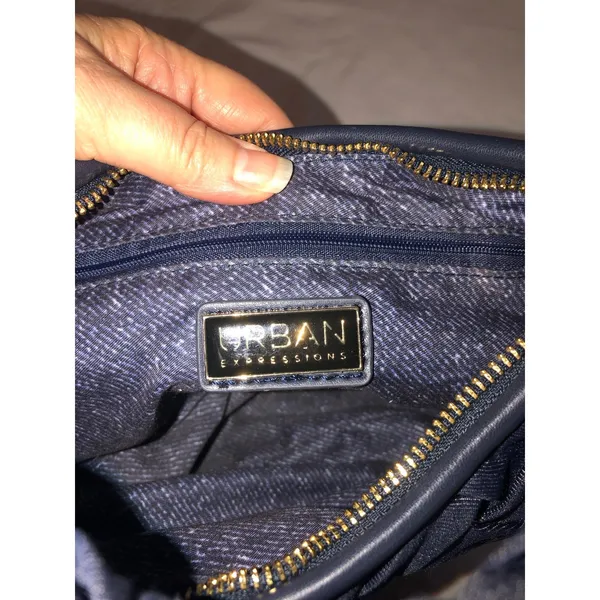 Urban Expression Denim Woven Top Handle Bag Dark Wash Blue Small Y2K Vegan - Image 3