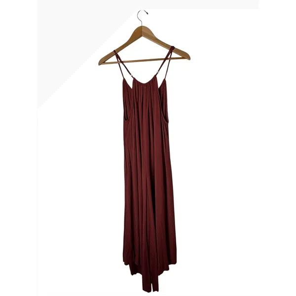 By Together Jumpsuit Women Small Rust Red Wide Asymmetric Leg Flowy Boho Cottage - Image 3