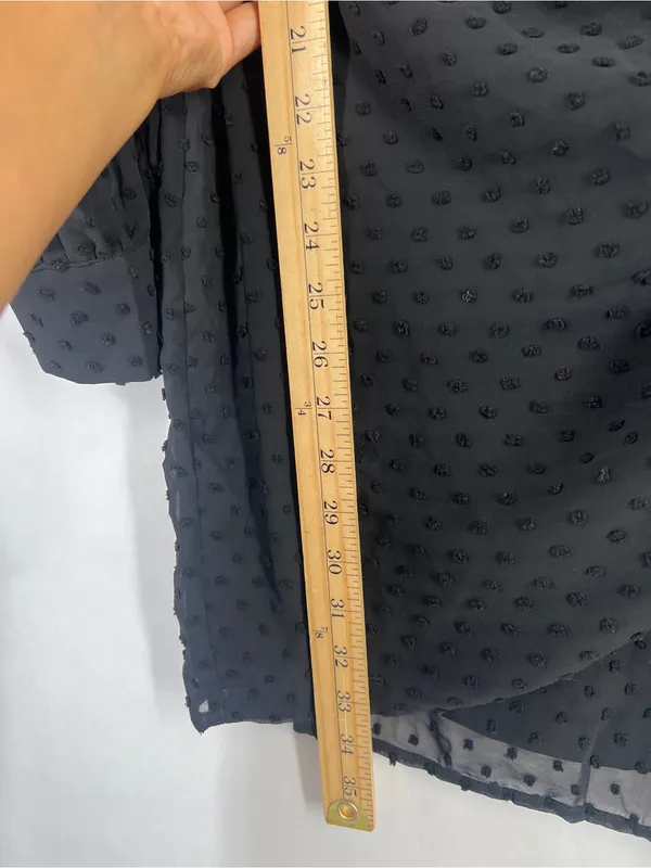 Lulus Black Swiss Dot Ruched Tie Mini Dress Size L NWT - Image 12