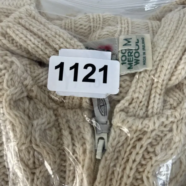 Aran Crafts Size M Full Zip Cardigan Sweater Ireland Fisherman Cable Knit Cream‎ - Image 11