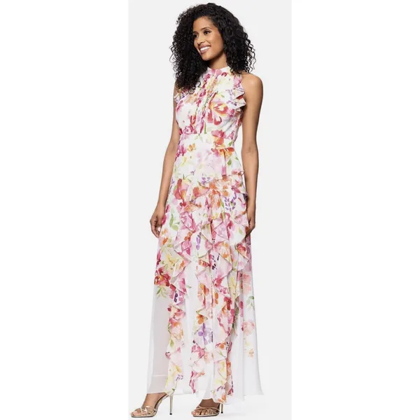 Betsy & Adam Pink Multi Floral Printed Chiffon Gown Size 4 $259 - Image 2