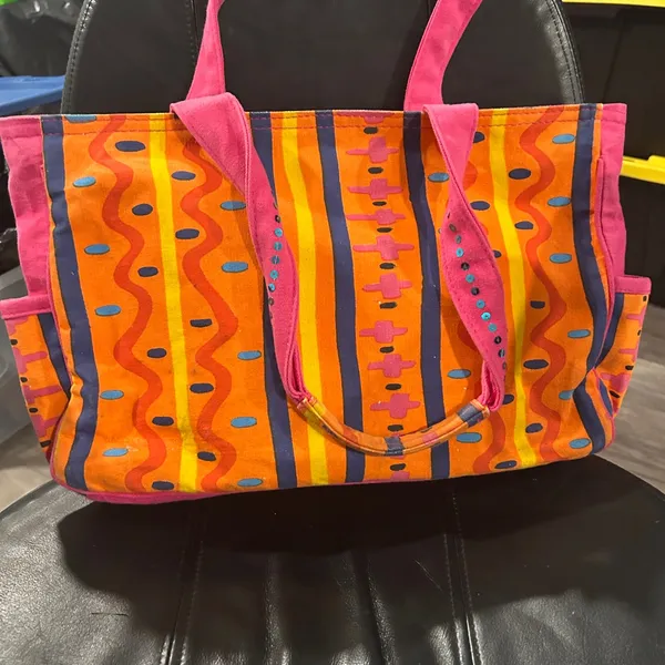 Bright Pink Multicolor Canvas Tote - Image 6