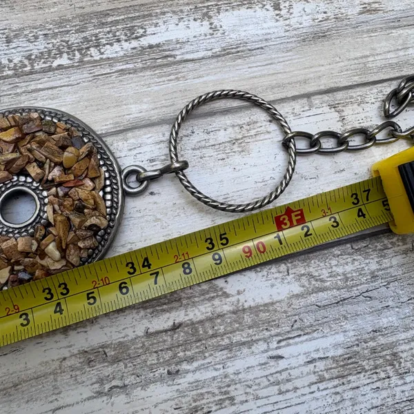 Medallion Chain Link Belt OS Brown Silver Boho Stone Inlay Earthy Artsy Western - Image 8