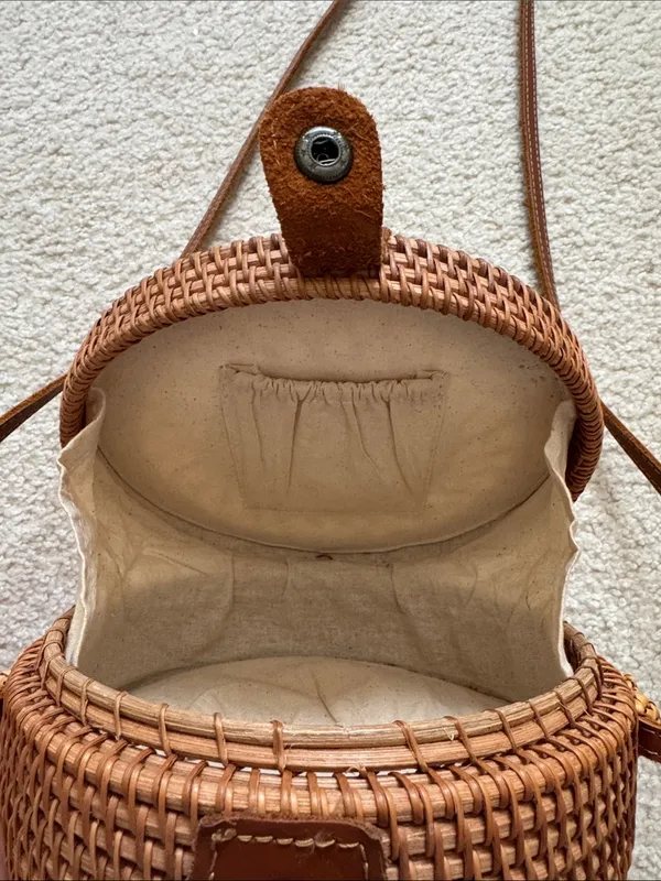 Round Woven Crossbody Bag in Brown - Image 3