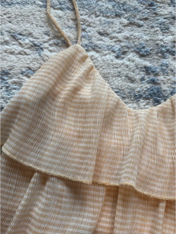 Sadie and Sage Tiered Ruffle Cami Tank - Light Orange Gingham - Image 3