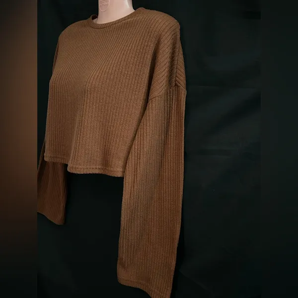 SHEIN Brown Ribbed Long Sleeve Crop Top SZ Small - Image 3