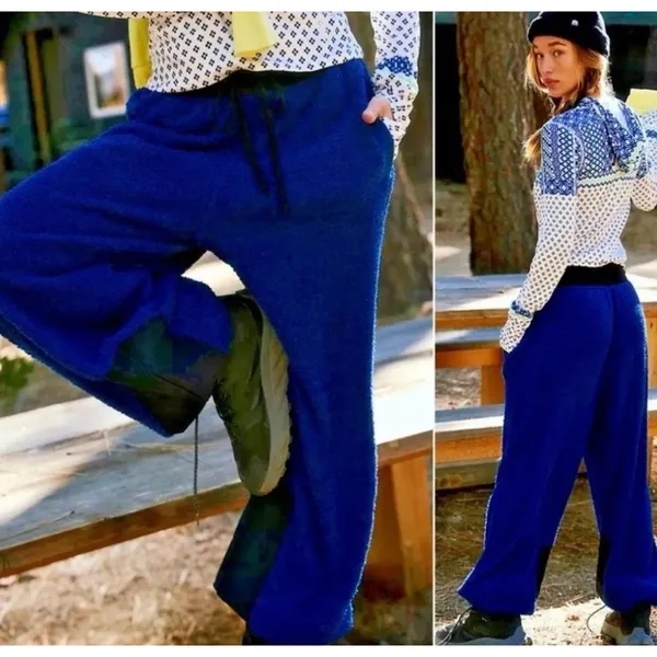Free People Movement Blue Cuddle UpFleece Tie‎ Waist Cozy Pants Joggers Sz S - Image 3