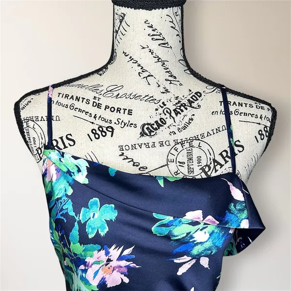 ASTR The Label Midnight Navy Satin Floral Midi Dress‎ S Autumn Wedding Guest NWT - Image 3