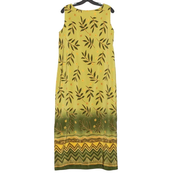JM Collection‎ Vintage Dress Boho Tropical Retro Minimalist Floral Green Large - Image 2