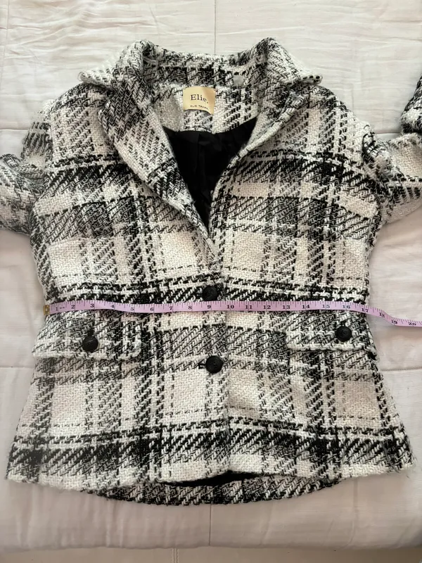 Elie Tahari Tweed Plaid Wool Blazer Size 8 - Image 8