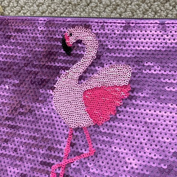 Tarte Sequin Flamingo Pink Purple Sequin Cosmetics Case Makeup Bag Like New - Image 3