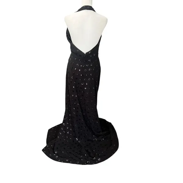 Milly NWT Black Sequin Halter Open Back Formal Gown Dress Size 6 - Image 6