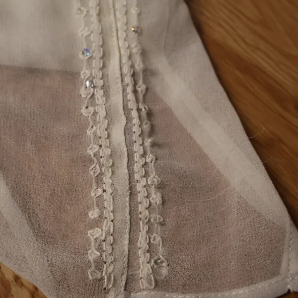 Boho Embroidered Sequin Chiffon Sheer Tunic Top‎ Womens Size L Cream Festival - Image 7