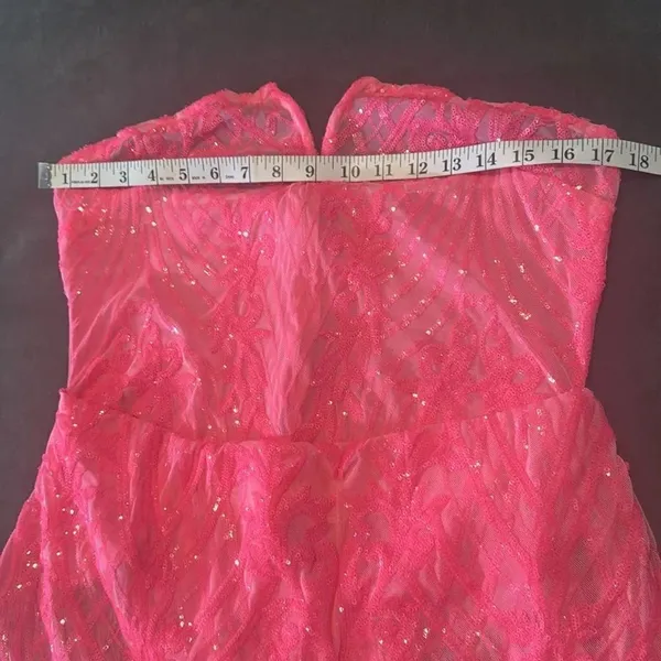 Womens Skimpy Sexy Pink Strapless Sheer Sparkly Party Club Dress Bodysuit Size M - Image 7