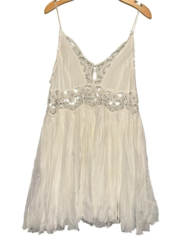Free People NWT Women’s Size M White Cotton Lace Detail Ilektra Mini Slip Dress - Image 6